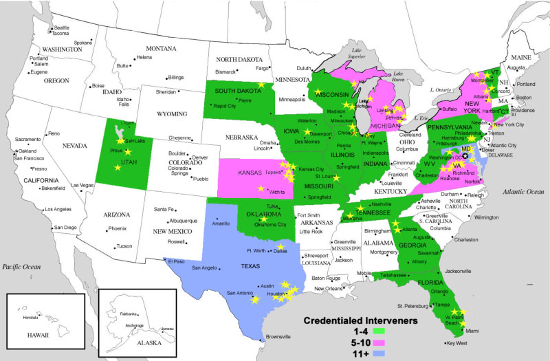 map of credentialed interveners across the United States